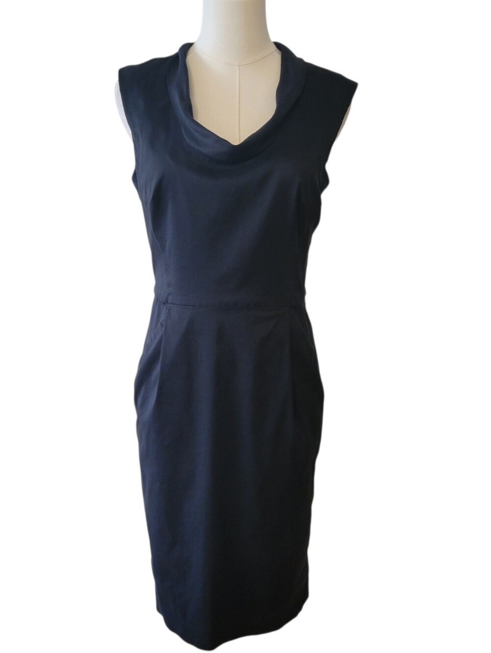 Ann Taylor Black Sleeveless Draped Neckline Sheath Dress Size 4